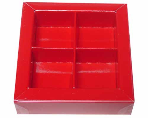 Windowbox 66x66x19mm 4 division rouge laque 